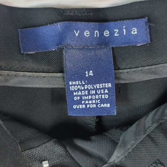 Venezia Taper Dress Pants Black Size 14 Button Zip Pockets Pleat Front Polyester - Picture 8 of 8